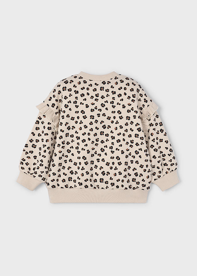 Ruffle Sleeve Pullover, Leopard, 4433