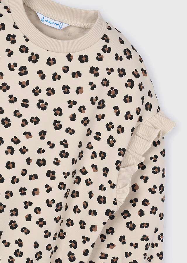 Ruffle Sleeve Pullover, Leopard, 4433