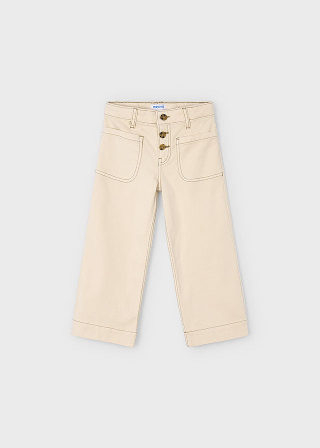 Wide Leg Twill Pants, Almond, 4576