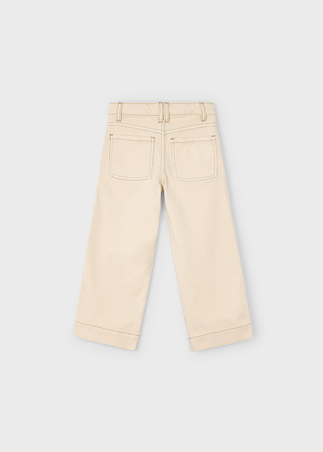 Wide Leg Twill Pants, Almond, 4576