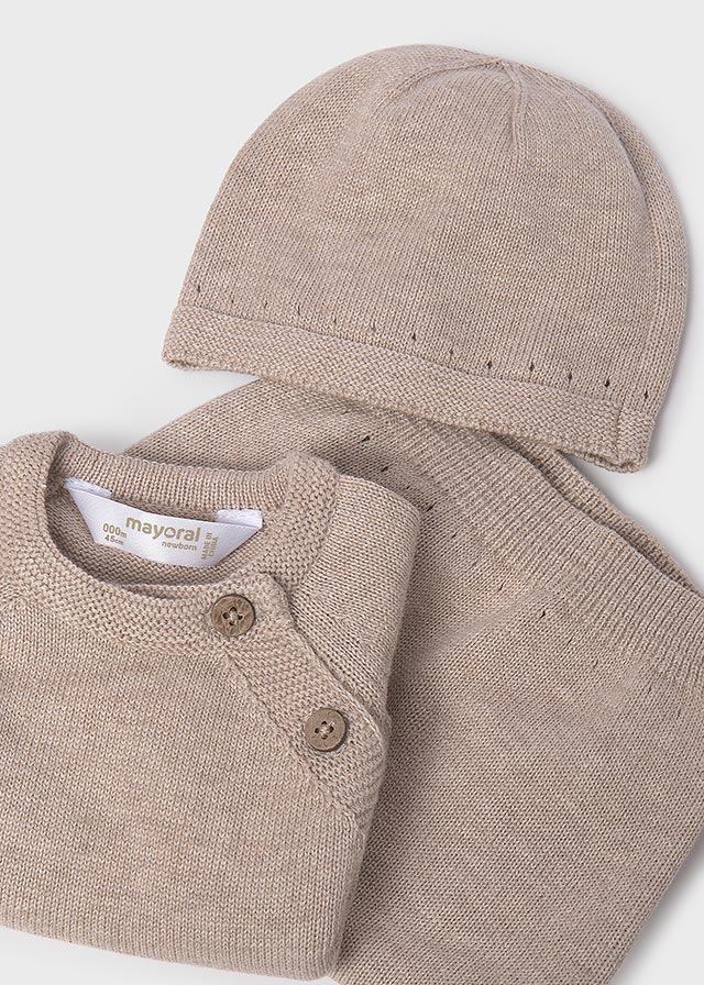 Knit Sweater and Hat Set, Sand, 9981