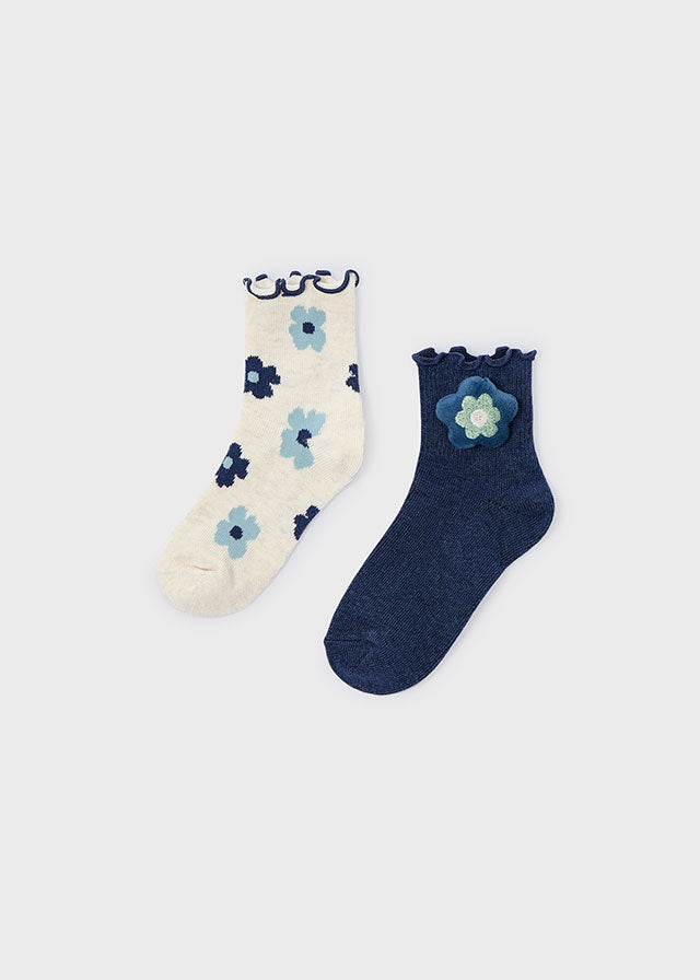 2-Pack Blue Flower Socks, 10054