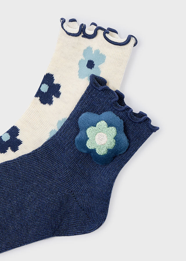 2-Pack Blue Flower Socks, 10054