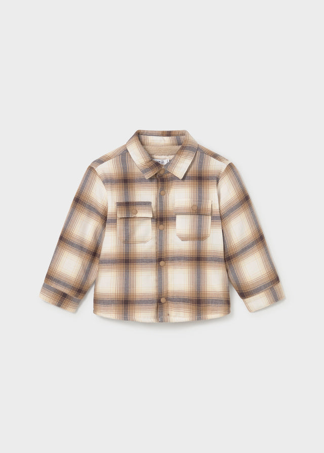 L/S Fleece-Lined Plaid Shirt, Brown, 2108