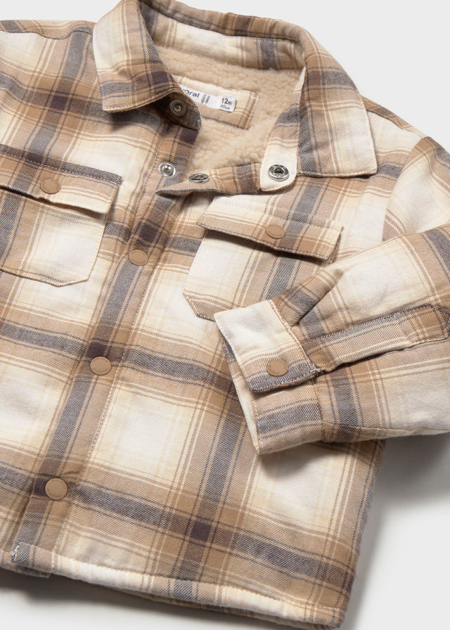 L/S Fleece-Lined Plaid Shirt, Brown, 2108
