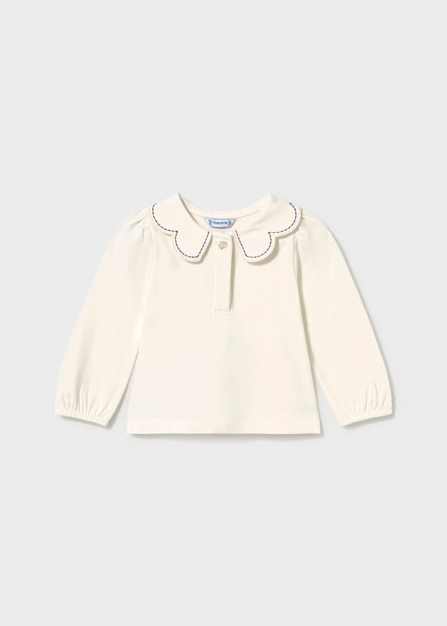 L/S Polo w/Wave Collar, Navy Stitching, 2114