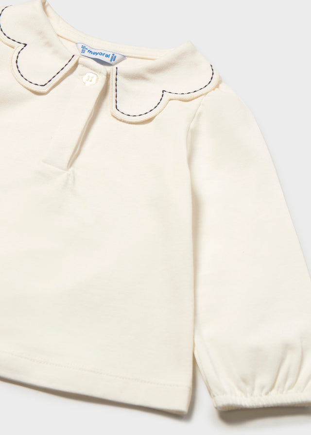 L/S Polo w/Wave Collar, Navy Stitching, 2114