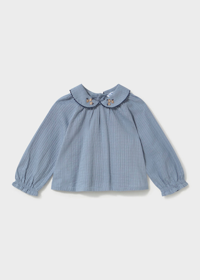 L/S Woven Blouse w/Embroidered Collar, 2115