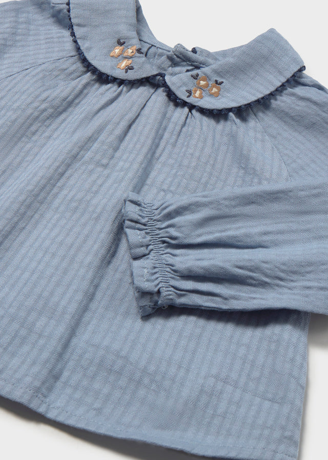 L/S Woven Blouse w/Embroidered Collar, 2115