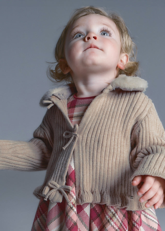 Faux Fur Collar Cardigan, Seed, 2386