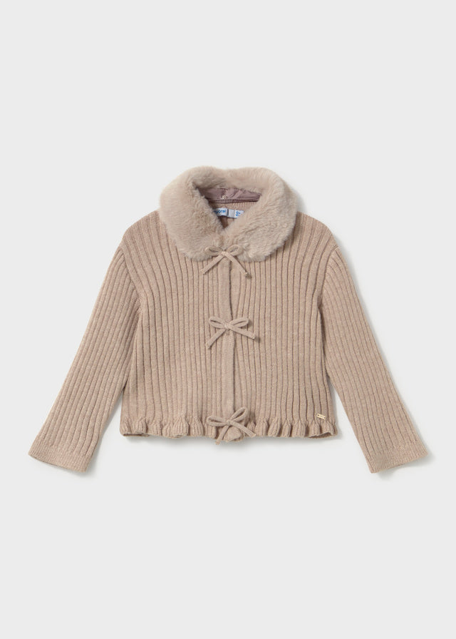 Faux Fur Collar Cardigan, Seed, 2386