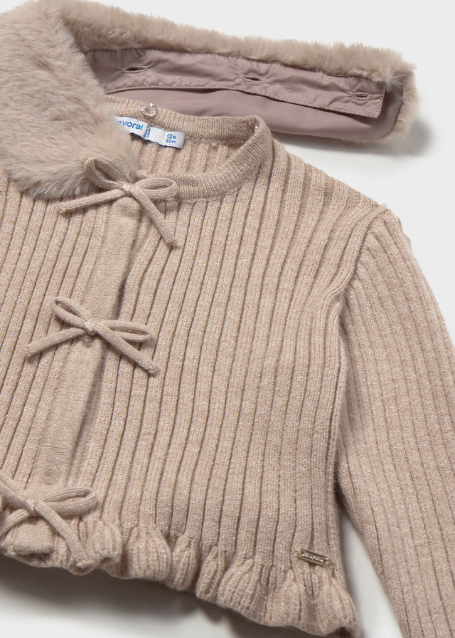 Faux Fur Collar Cardigan, Seed, 2386