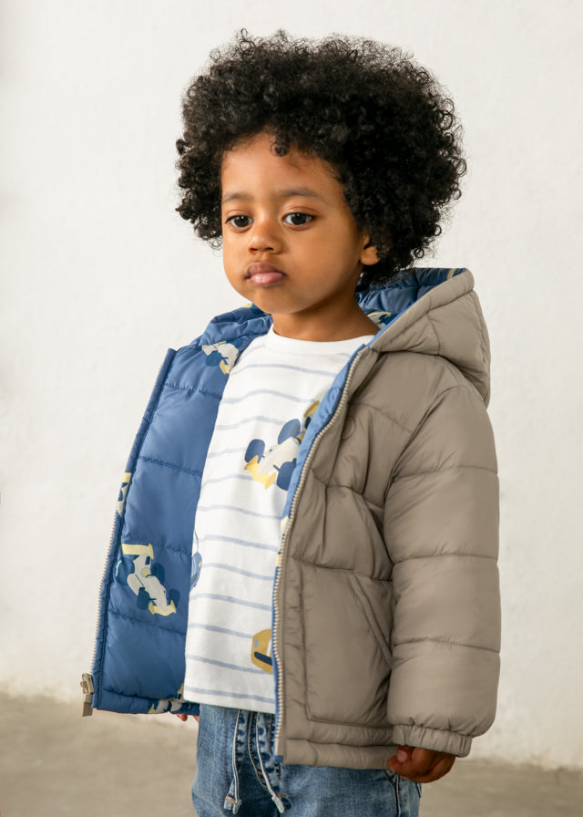 Reversible Hooded Puffy Coat, Racecars, 2421