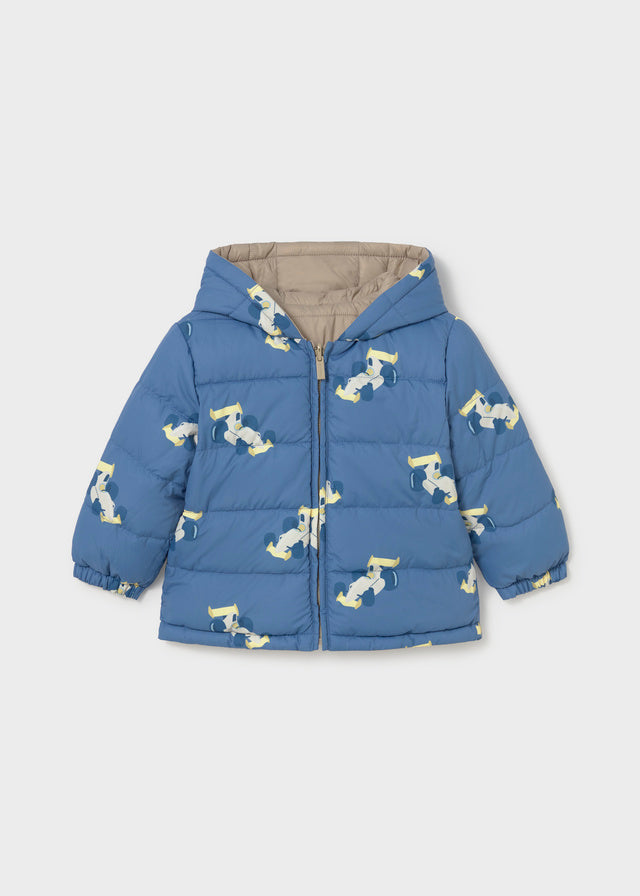Reversible Hooded Puffy Coat, Racecars, 2421