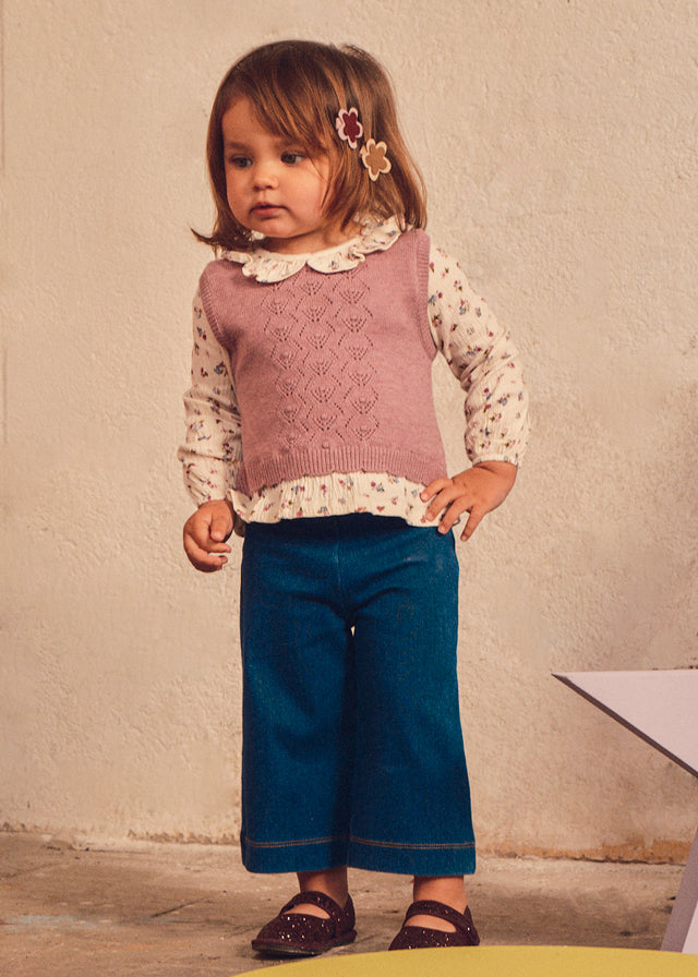 Knit Vest and Blouse Set w/Jeans, Violet, 2536