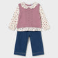 Knit Vest and Blouse Set w/Jeans, Violet, 2536