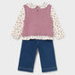 Knit Vest and Blouse Set w/Jeans, Violet, 2536