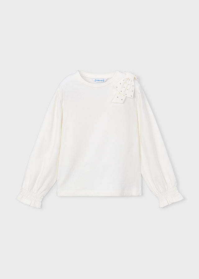 L/S Sparkle Bow Blouse, Natural, 4032