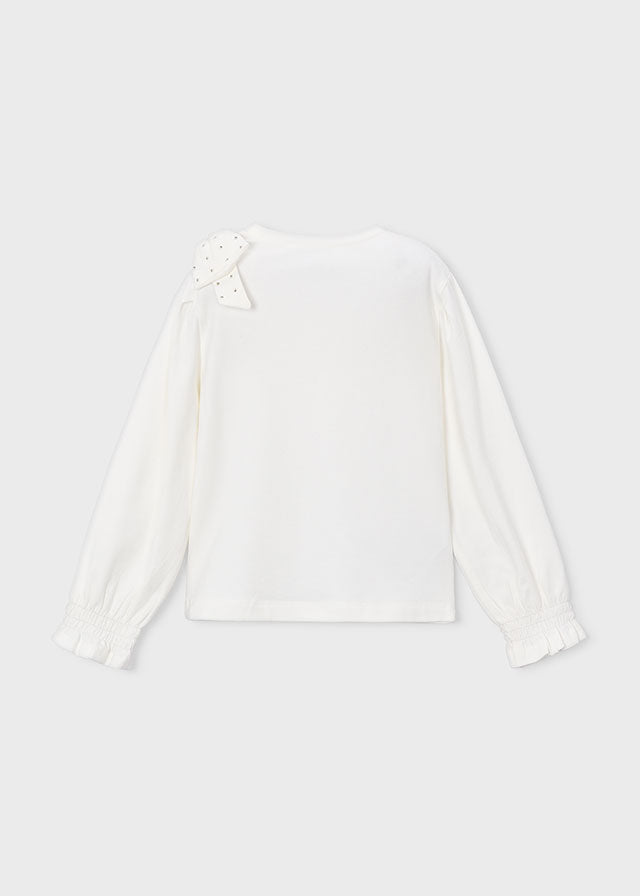 L/S Sparkle Bow Blouse, Natural, 4032