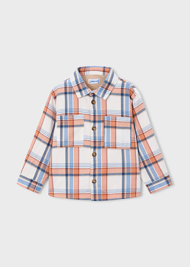 Fleece Lined Shirt, Orange/Blue Plaid, 4142