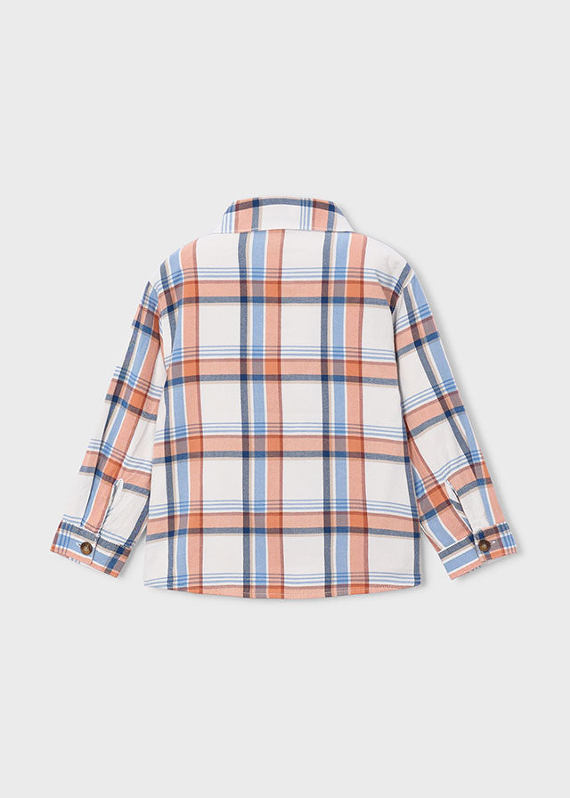 Fleece Lined Shirt, Orange/Blue Plaid, 4142