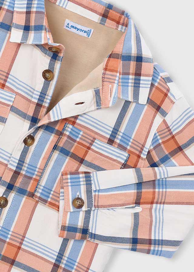 Fleece Lined Shirt, Orange/Blue Plaid, 4142