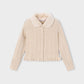 Faux Fur Collar Cardigan, Cream, 4324