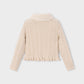 Faux Fur Collar Cardigan, Cream, 4324