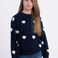 Knit Sweater w/Hearts, Navy