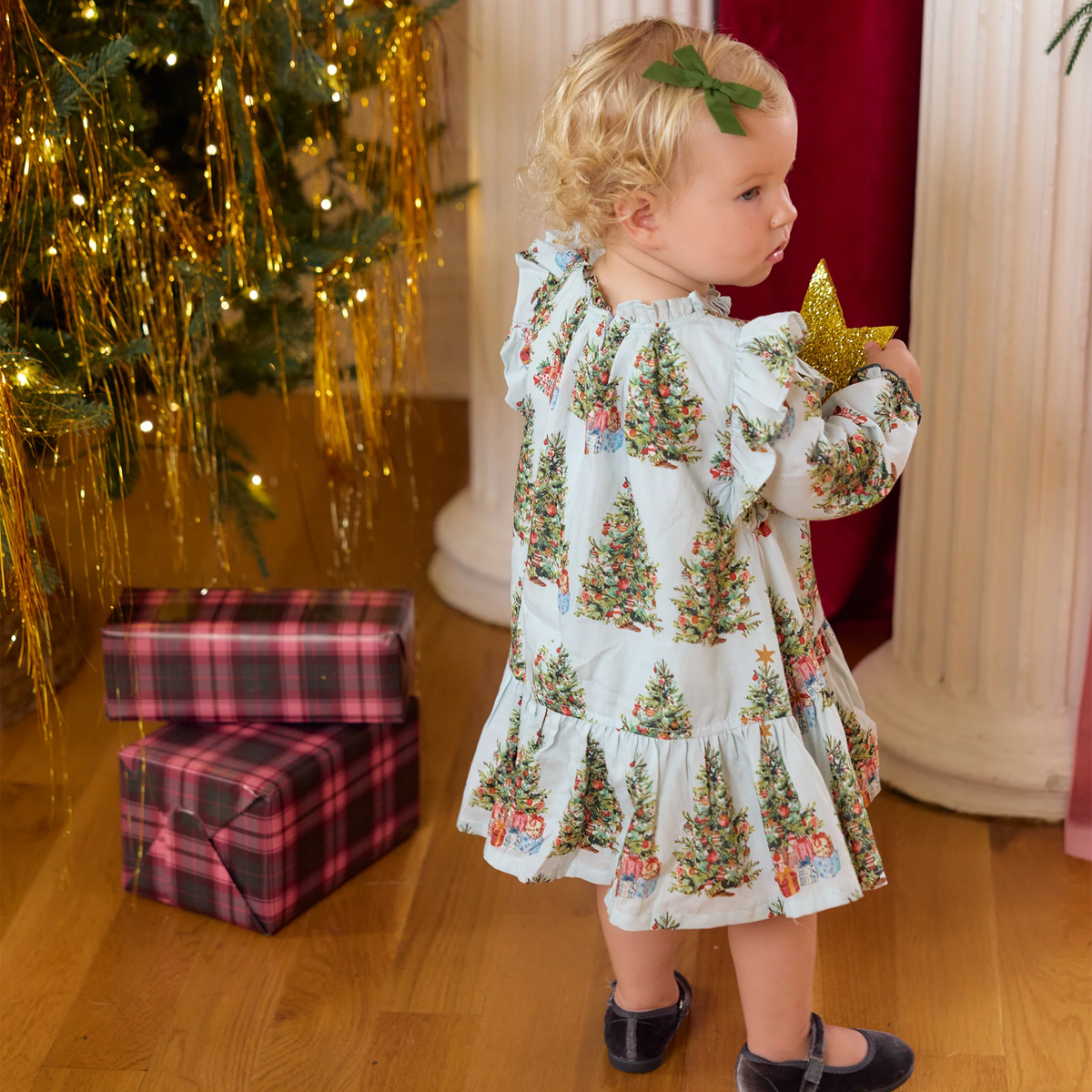 Harper Baby Dress Set, Trees and Presents