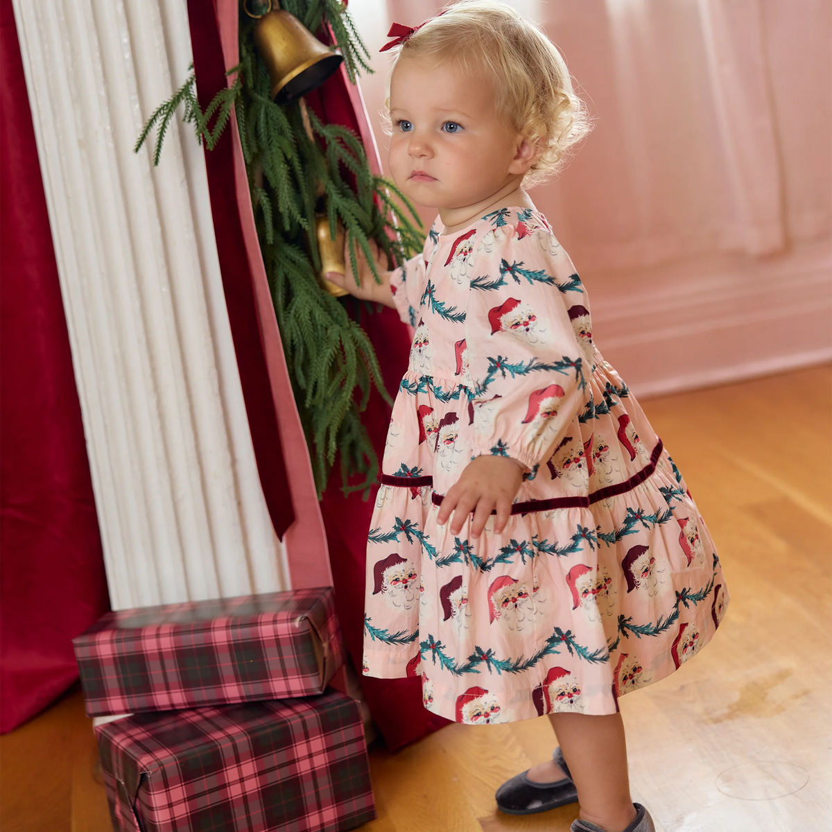 Maribelle Baby Dress Set, Santa Garland