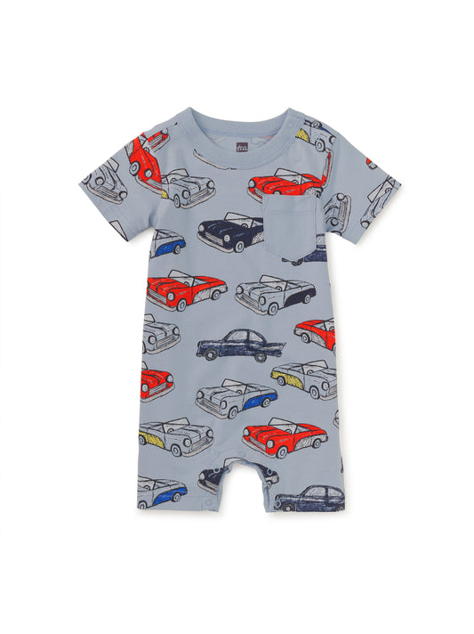 Pocket Shortie Romper, Cuban Cars