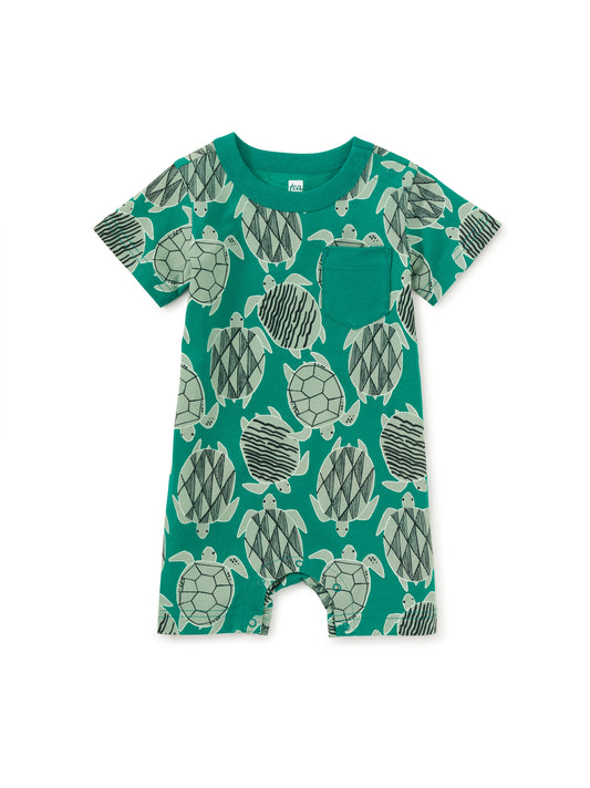 Pocket Shortie Romper, Tiled Turtles