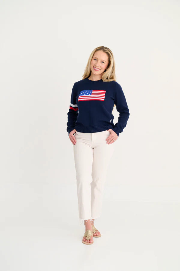 Women's Cissy Intarsia Sweater, Nantucket Navy, Flag