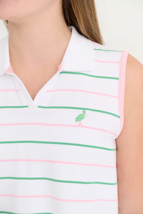 Sleeveless Maude's Polo Dress, Tradd Street Stripe/Pier Party Pink