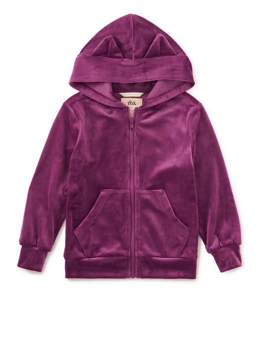 Cat Ears Velour Hoodie, Cosmic Berry