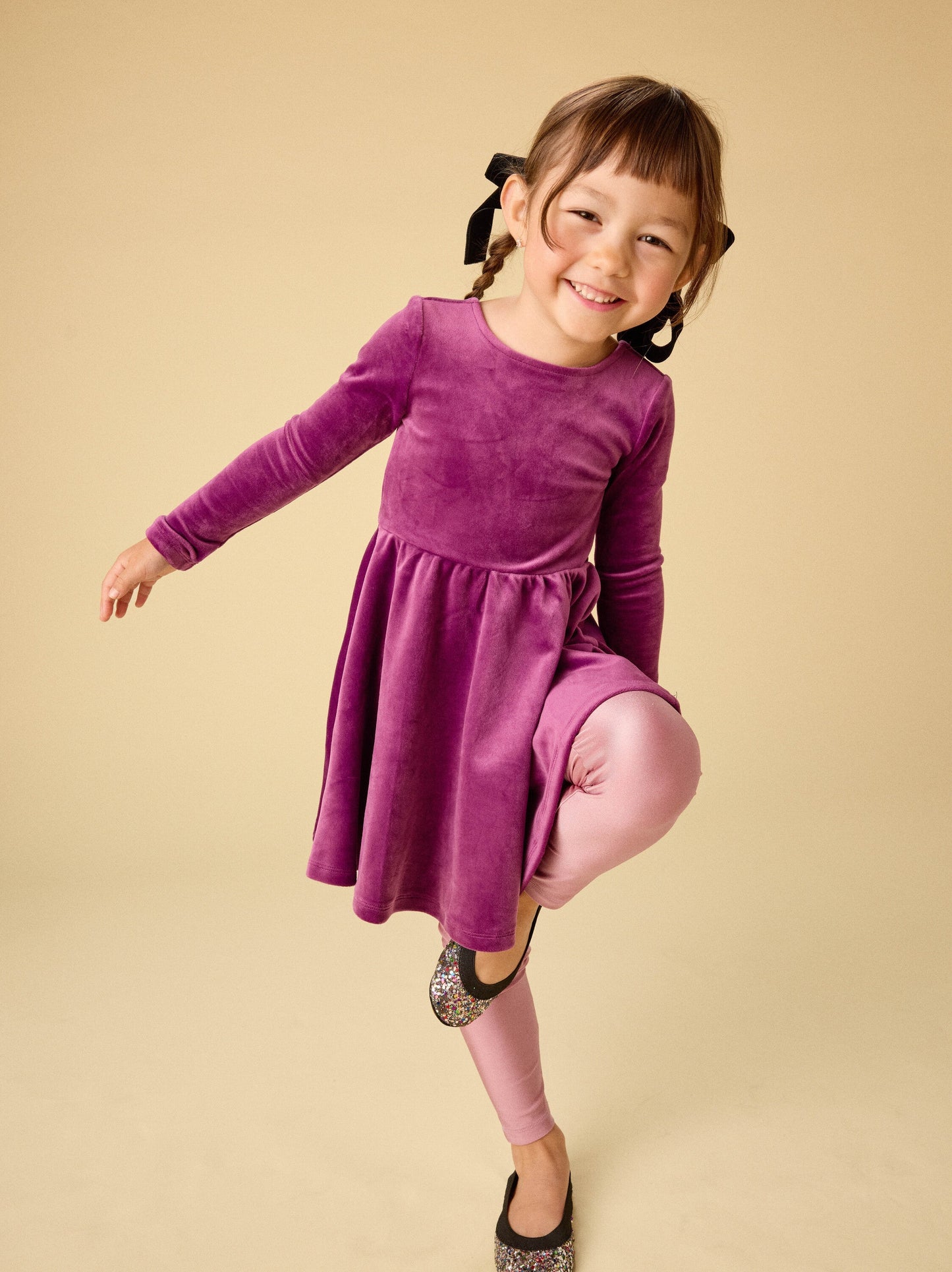 L/S Velour Ballet Dress, Cosmic Berry