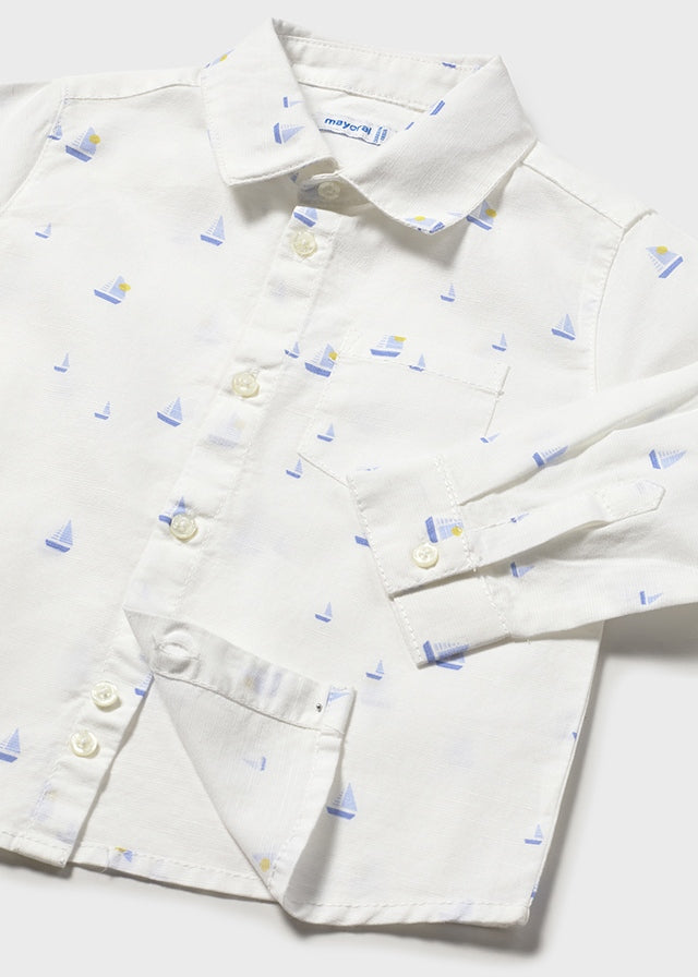 L/S Linen Shirt, White Boat, 1118