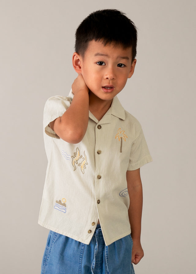 S/S Embroidered Linen Shirt, 3114