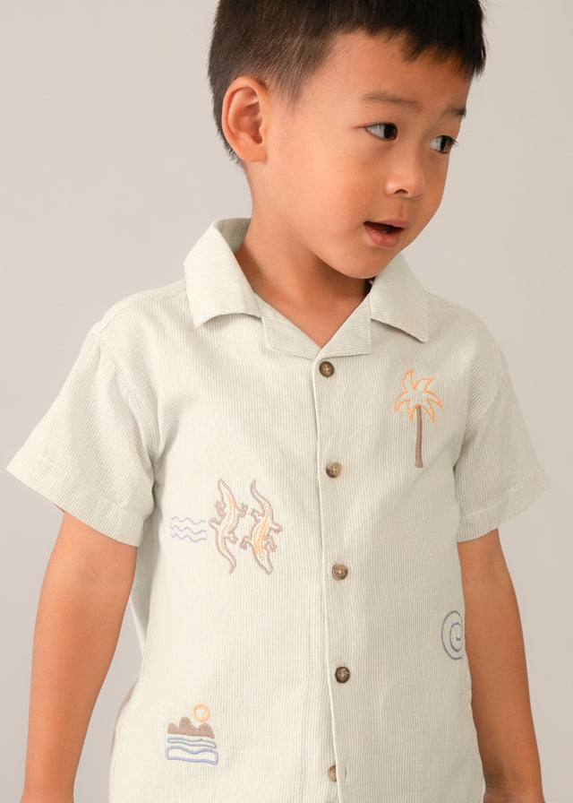 S/S Embroidered Linen Shirt, 3114
