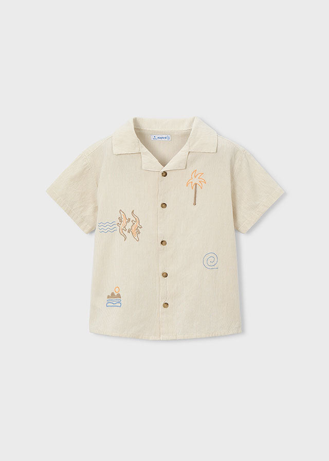 S/S Embroidered Linen Shirt, 3114