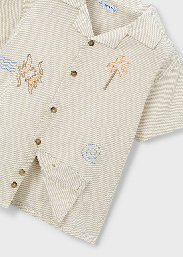 S/S Embroidered Linen Shirt, 3114
