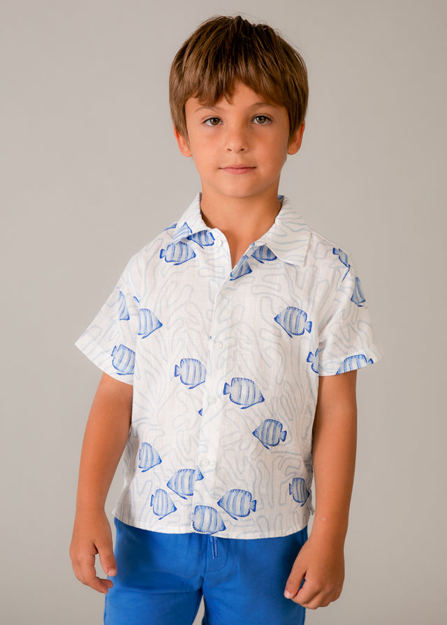S/S Fish Print Shirt, 3115