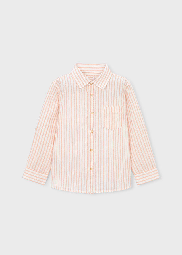 L/S Linen Shirt, Peach Stripe, 3119