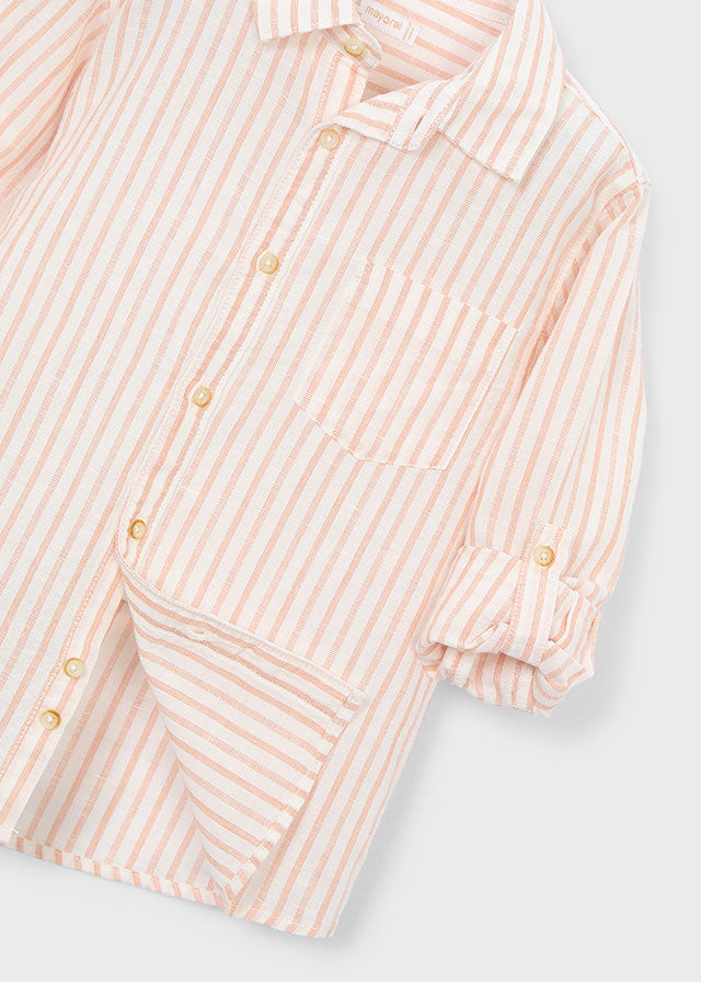 L/S Linen Shirt, Peach Stripe, 3119