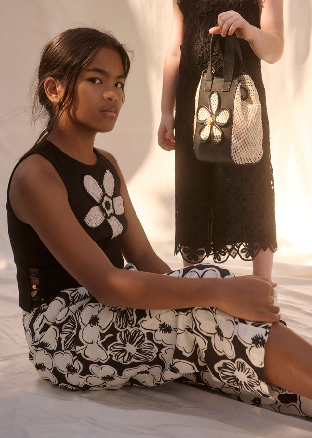 Black Floral Print Culotte Pants