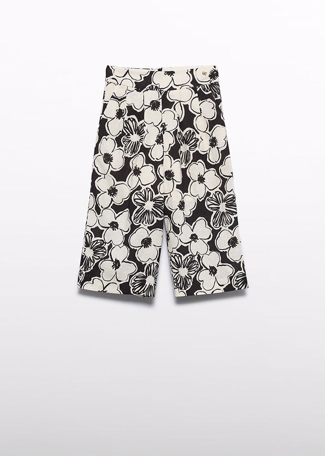 Black Floral Print Culotte Pants