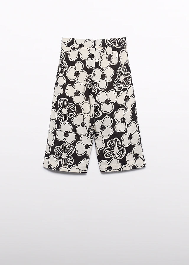 Black Floral Print Culotte Pants