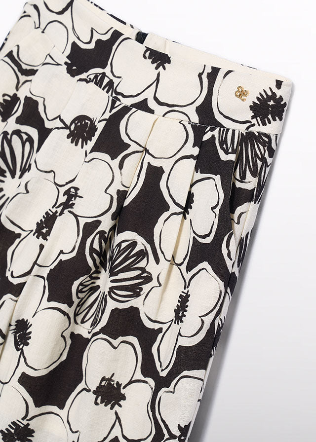 Black Floral Print Culotte Pants
