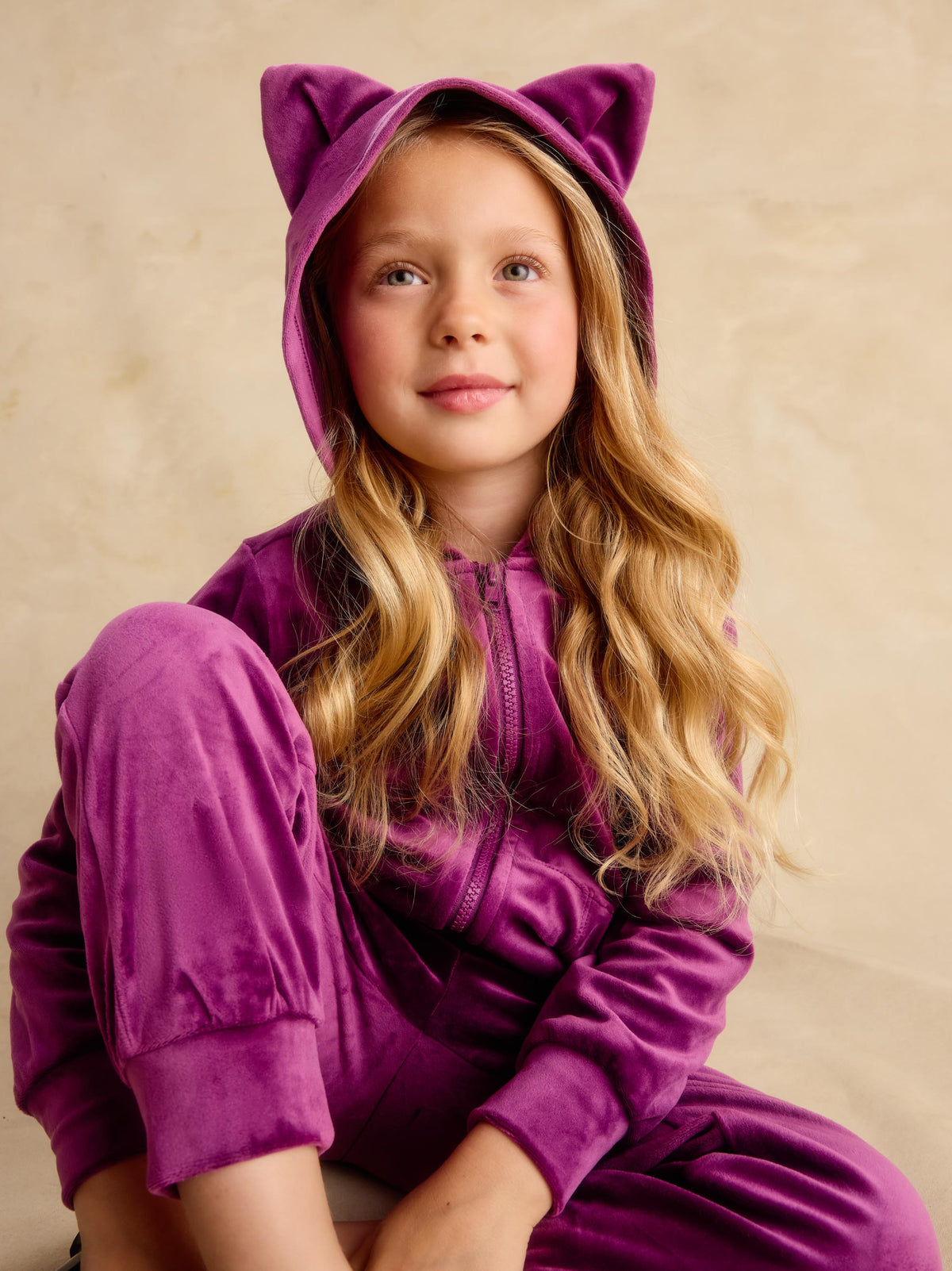 Cat Ears Velour Hoodie, Cosmic Berry